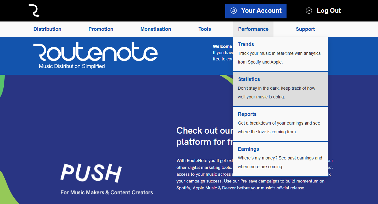 Routenote Log In Where can I find my statistics? - RouteNote Support Hub